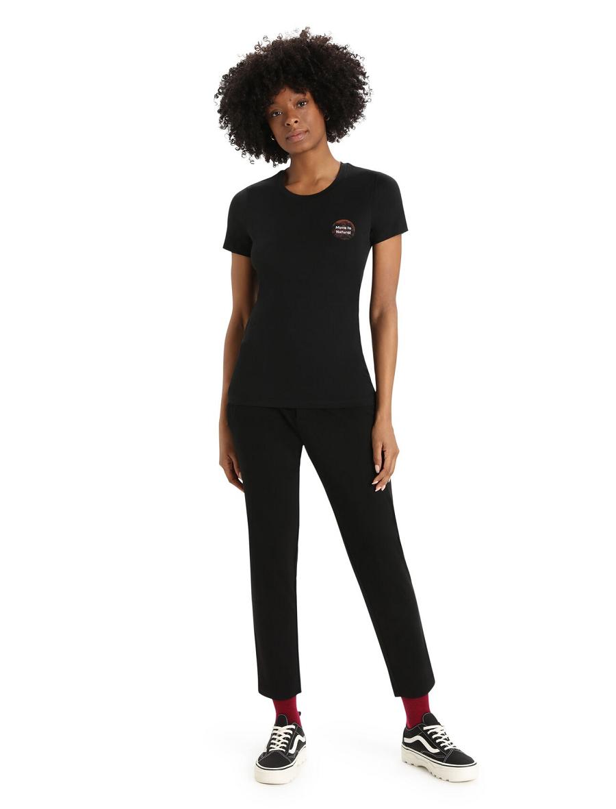 Women's Icebreaker Merino Tech Lite II Short Sleeve Natural Alps T Shirts Black | CA 1342MQZA